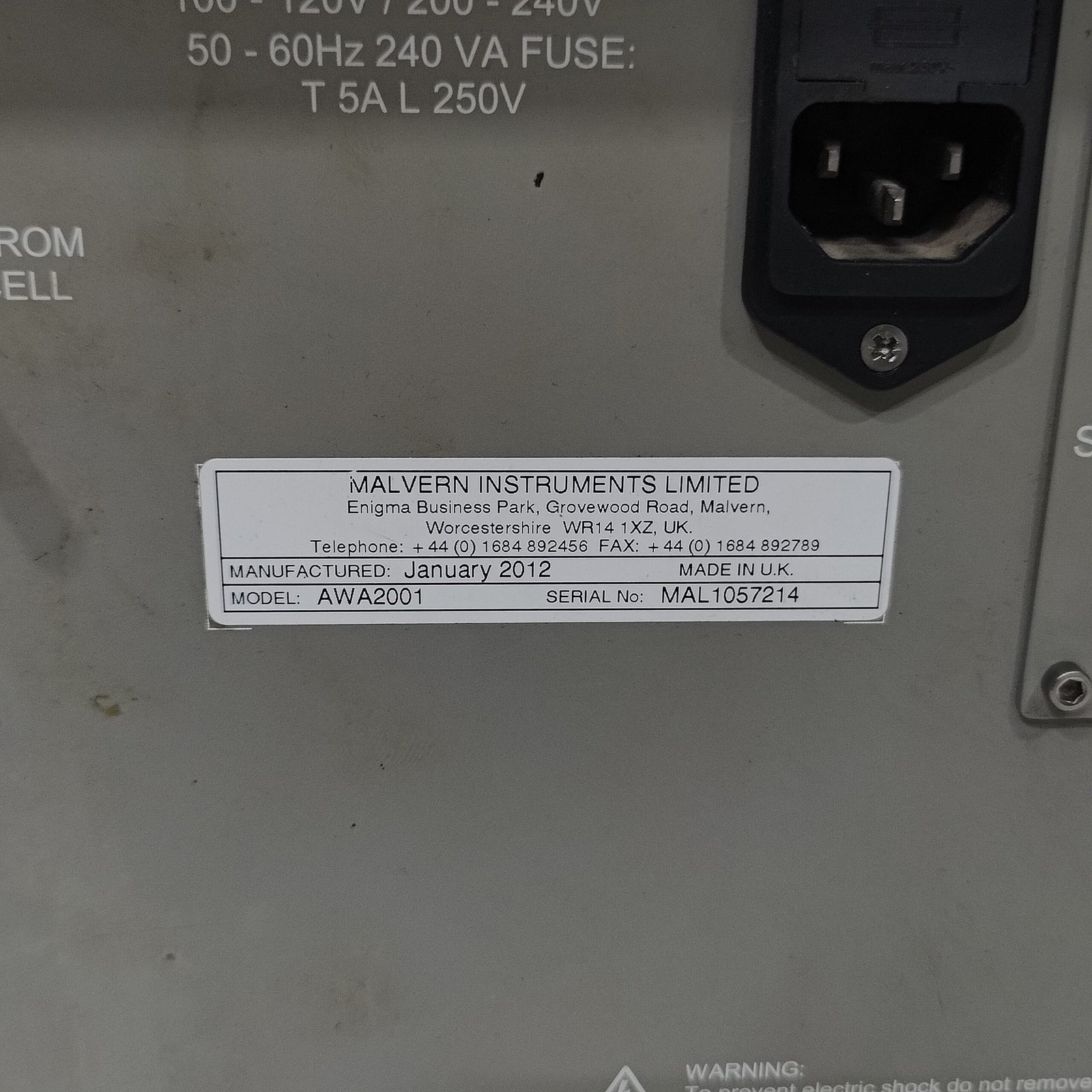 MALVERN INSTRUMENT HYDRO 2000S , AWA2001-SR WET SAMPLE DISPERSION UNIT - Image 7