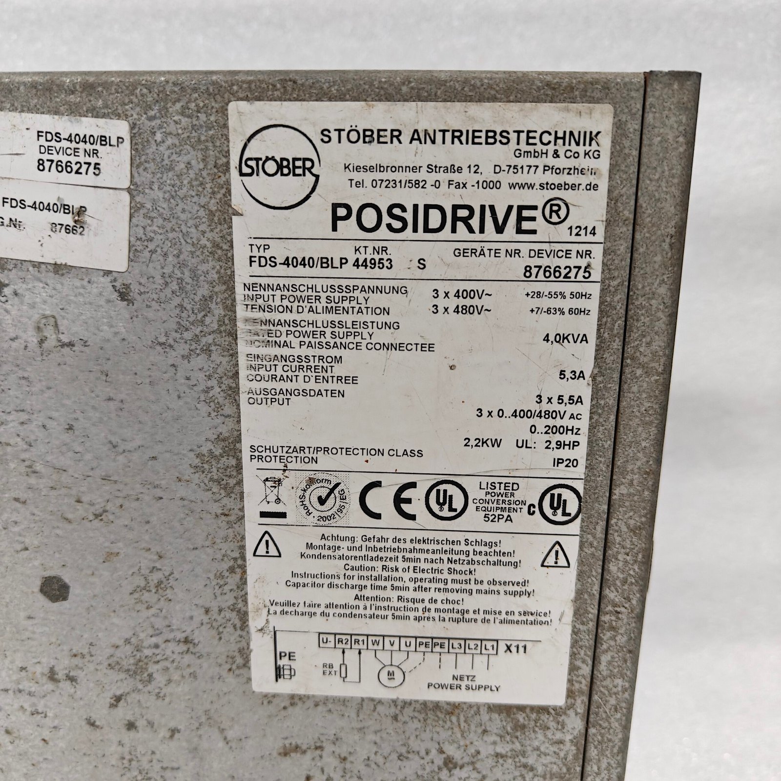 STOBER POSIDRIVE FDS-4040/BLP 4.0kVA 400V AC Servo Drive 2.2kW 2.9HP - Image 6