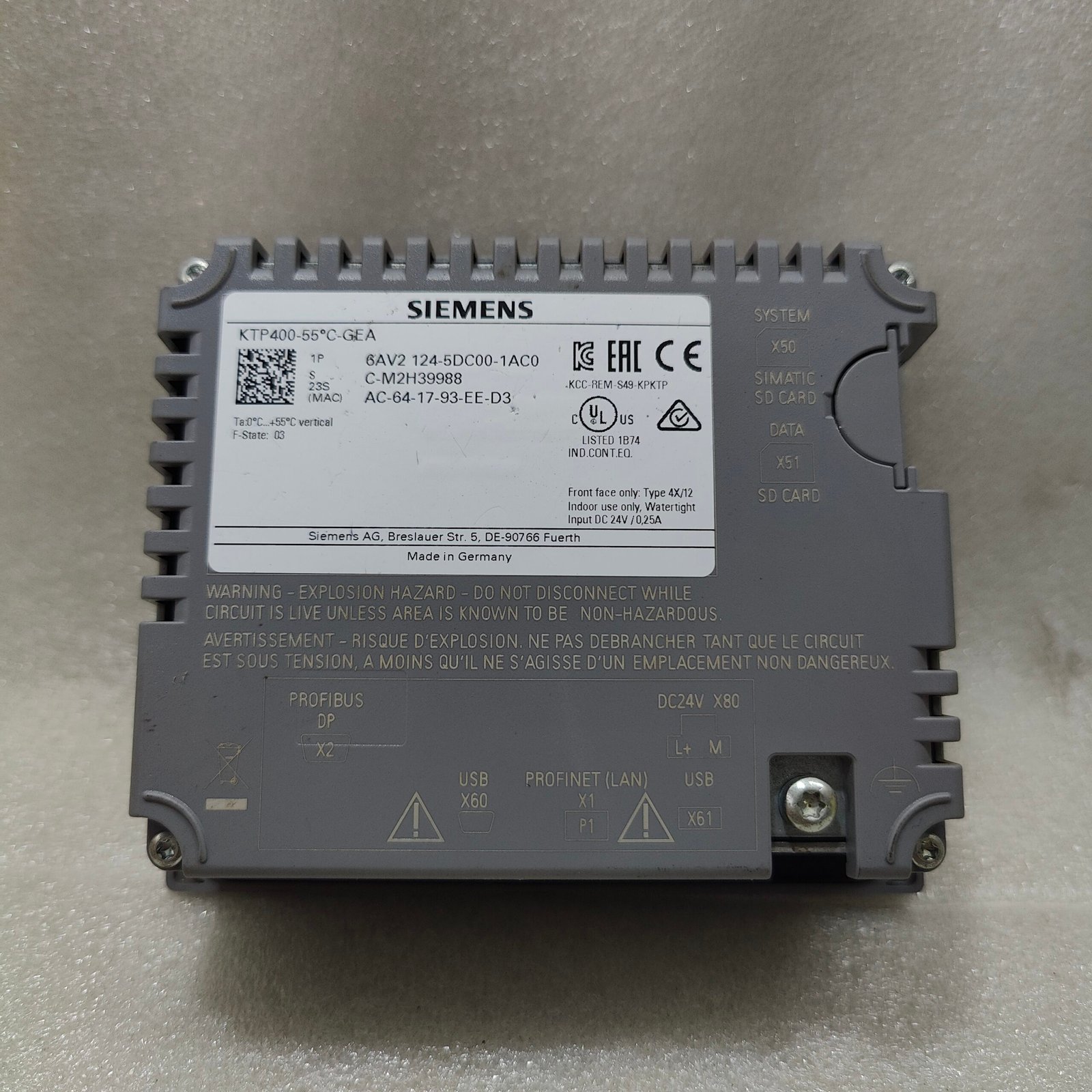 SIEMENS 6AV2124-5DC00-1AC0 KTP400 Basic 4" HMI Touch Panel KTP400-55°-GEA - Image 9