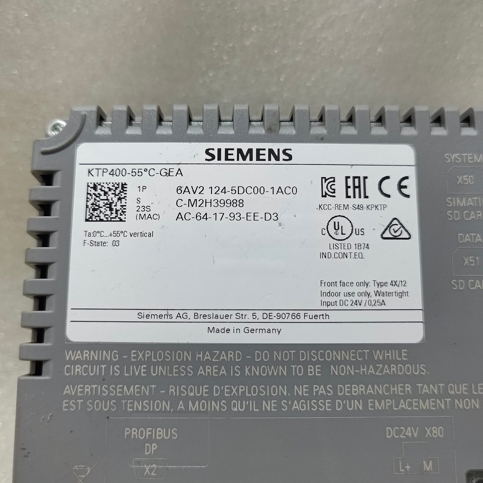 SIEMENS 6AV2124-5DC00-1AC0 KTP400 Basic 4" HMI Touch Panel KTP400-55°-GEA - Image 10