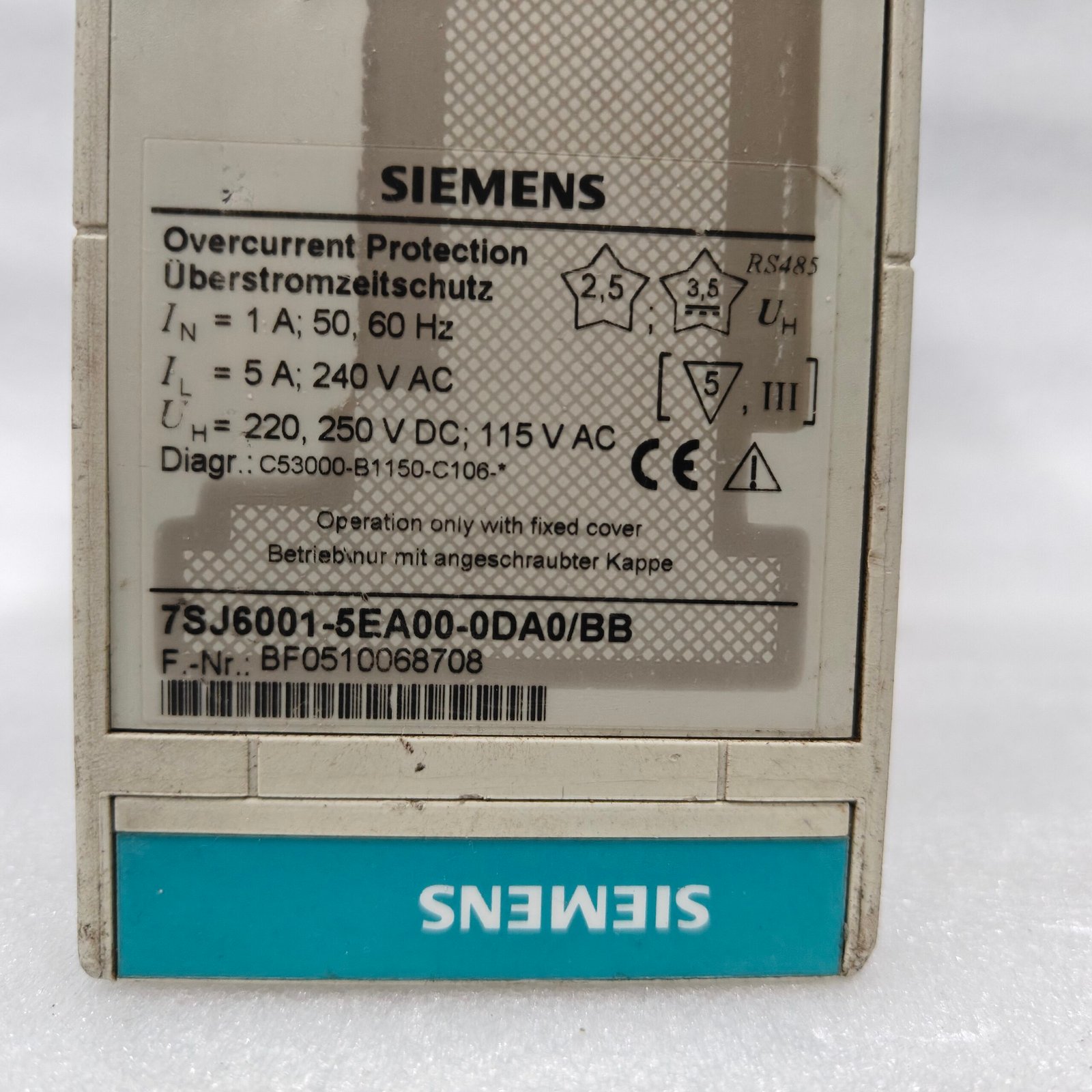 SIEMENS 7SJ6001-5EA00-0DA0/BB Overcurrent Protection Relay 1A/5A RS485 - Image 3