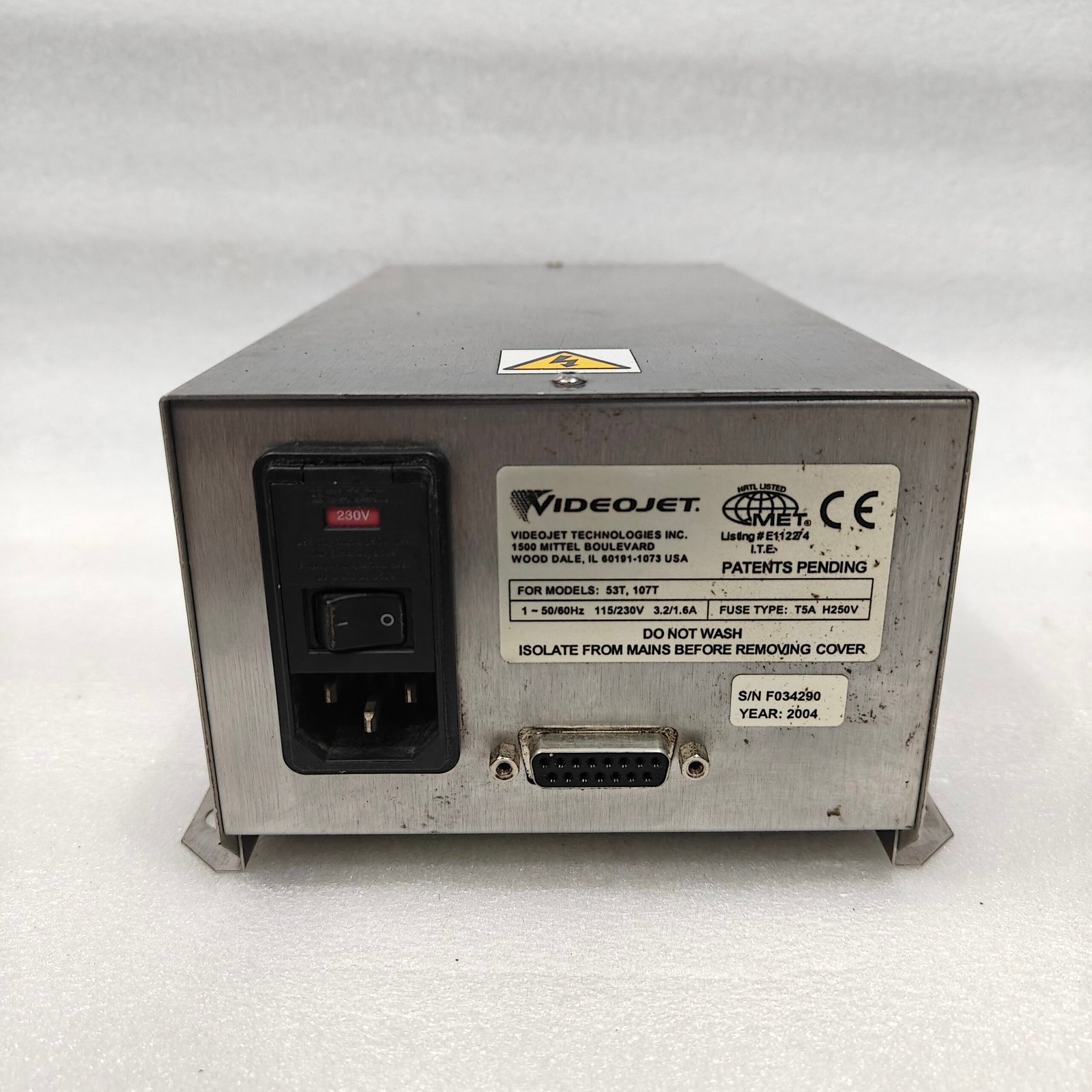 VIDEOJET Power Supply Unit for 53T 107T Inkjet Printer 115/230V 3.2/1.6A 2004 - Image 2