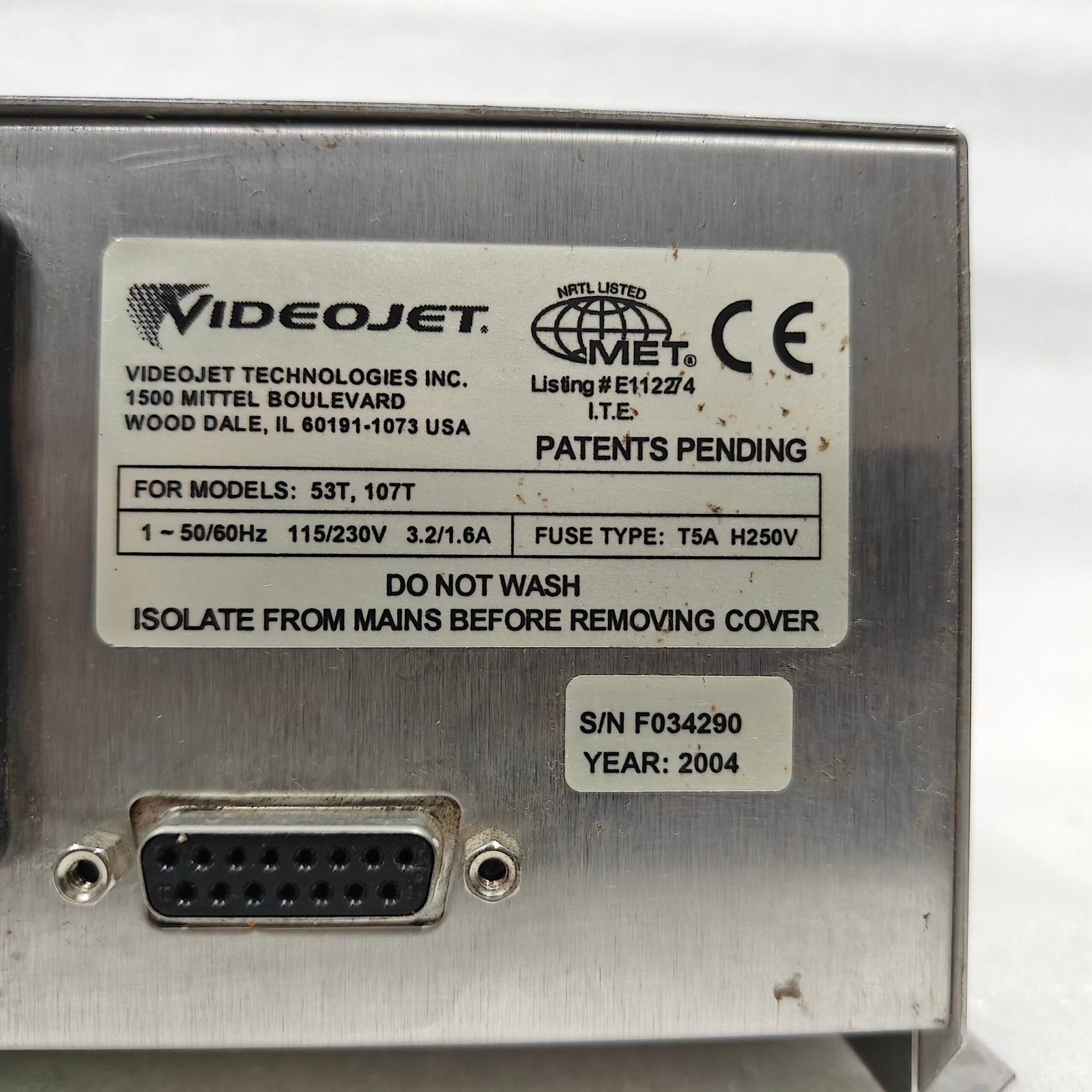 VIDEOJET Power Supply Unit for 53T 107T Inkjet Printer 115/230V 3.2/1.6A 2004 - Image 3